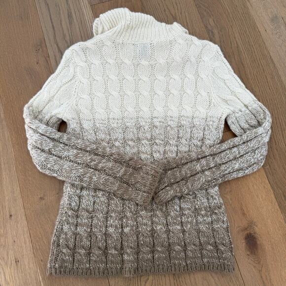 Lauren Ralph Lauren Cream Gray Brown Ombré Cable Knit Cowl Neck Sweater XL - Picture 2 of 5